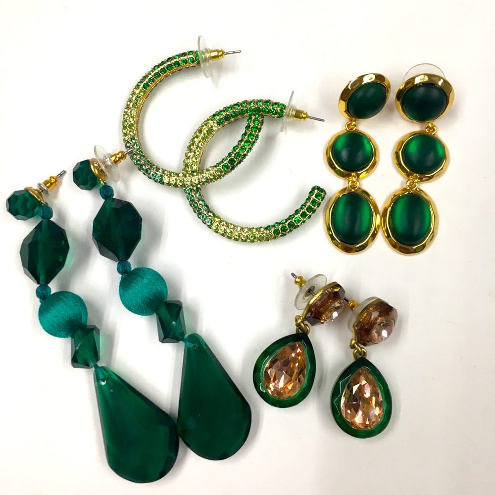 J Crew Earrings Bundle (4) Gold Tone Green Sparkle